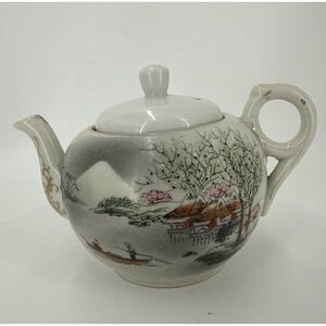 Vintage Nippon‎ Hand Painted Teapot Moriage Asian Village Scene-Tea